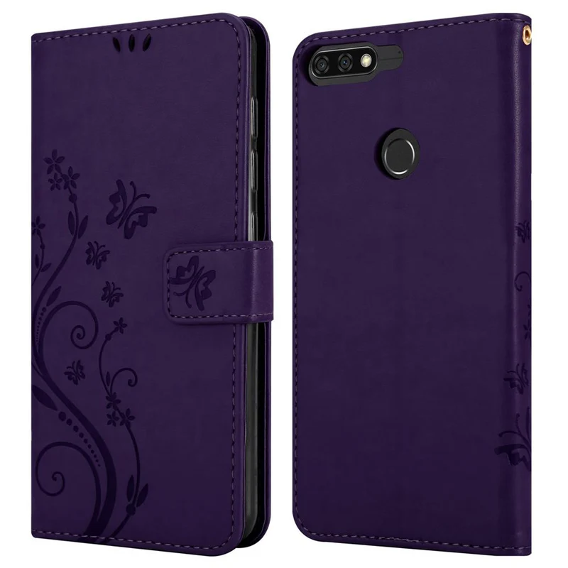 Cadorabo Hülle kompatibel mit Honor 7C / Huawei Y7 2018 Schutzhülle im Blumen Design mit Magnetverschluss, Standfunktion und Kartenfächern