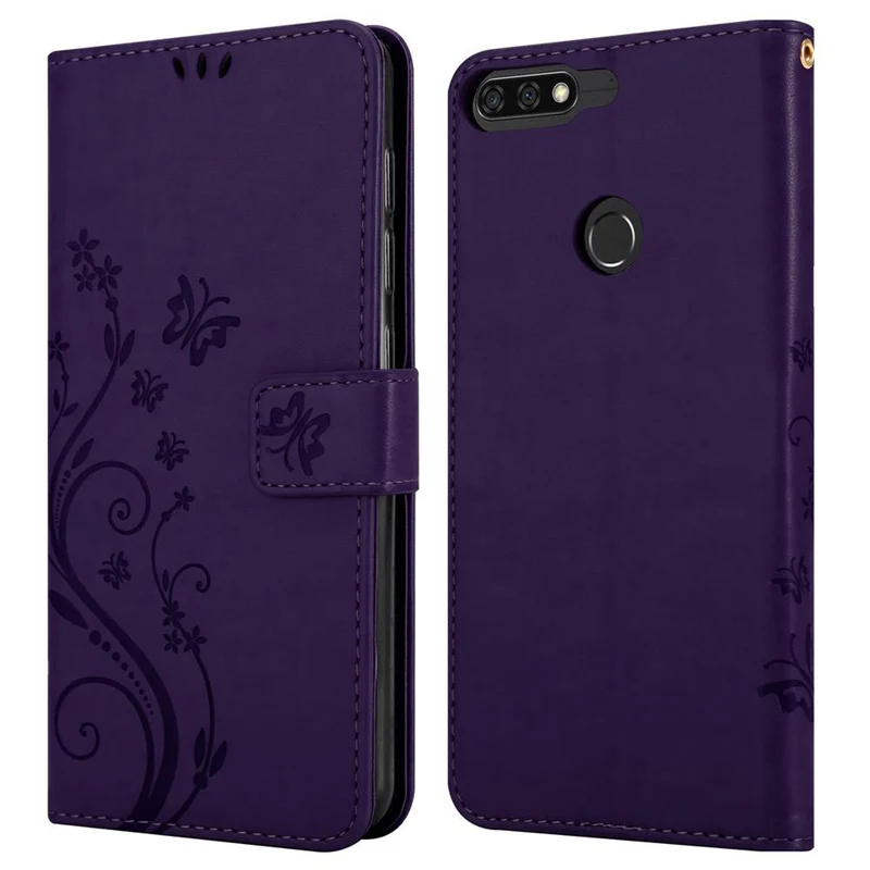 Cadorabo Hülle kompatibel mit Honor 7C / Huawei Y7 2018 Schutzhülle im Blumen Design mit Magnetverschluss, Standfunktion und Kartenfächern