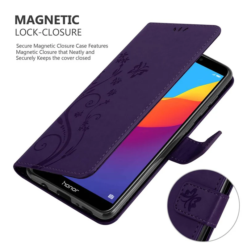 Cadorabo Hülle kompatibel mit Honor 7C / Huawei Y7 2018 Schutzhülle im Blumen Design mit Magnetverschluss, Standfunktion und Kartenfächern
