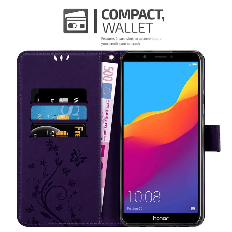 Cadorabo Hülle kompatibel mit Honor 7C / Huawei Y7 2018 Schutzhülle im Blumen Design mit Magnetverschluss, Standfunktion und Kartenfächern