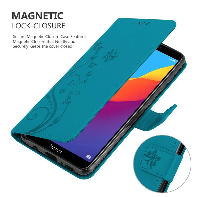 Cadorabo Hülle kompatibel mit Honor 7C / Huawei Y7 2018 Schutzhülle im Blumen Design mit Magnetverschluss, Standfunktion und Kartenfächern