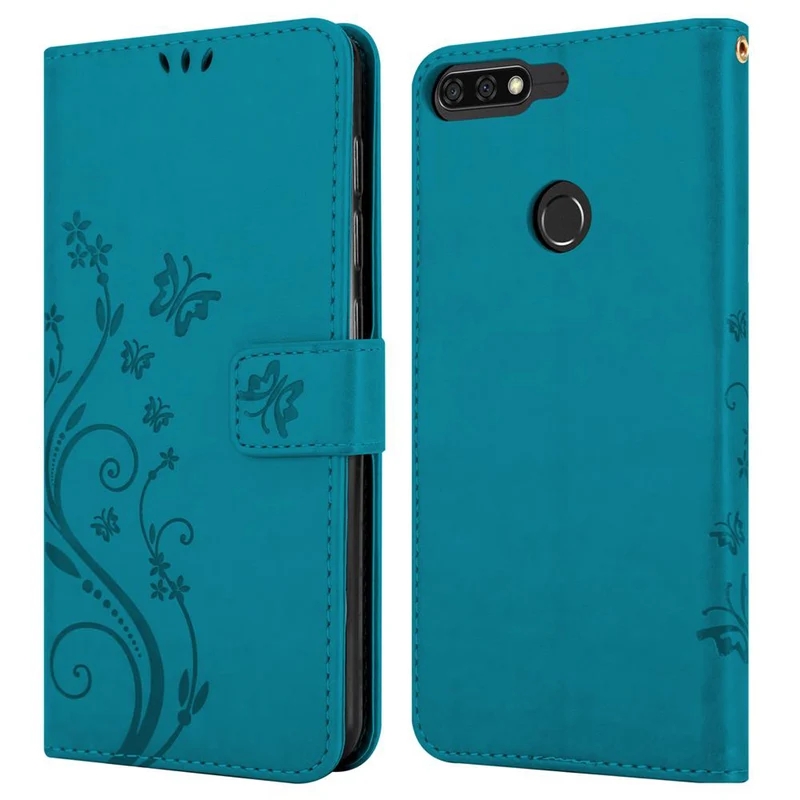 Cadorabo Hülle kompatibel mit Honor 7C / Huawei Y7 2018 Schutzhülle im Blumen Design mit Magnetverschluss, Standfunktion und Kartenfächern