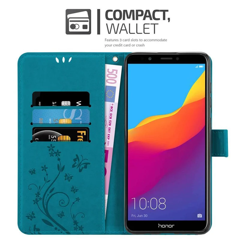 Cadorabo Hülle kompatibel mit Honor 7C / Huawei Y7 2018 Schutzhülle im Blumen Design mit Magnetverschluss, Standfunktion und Kartenfächern