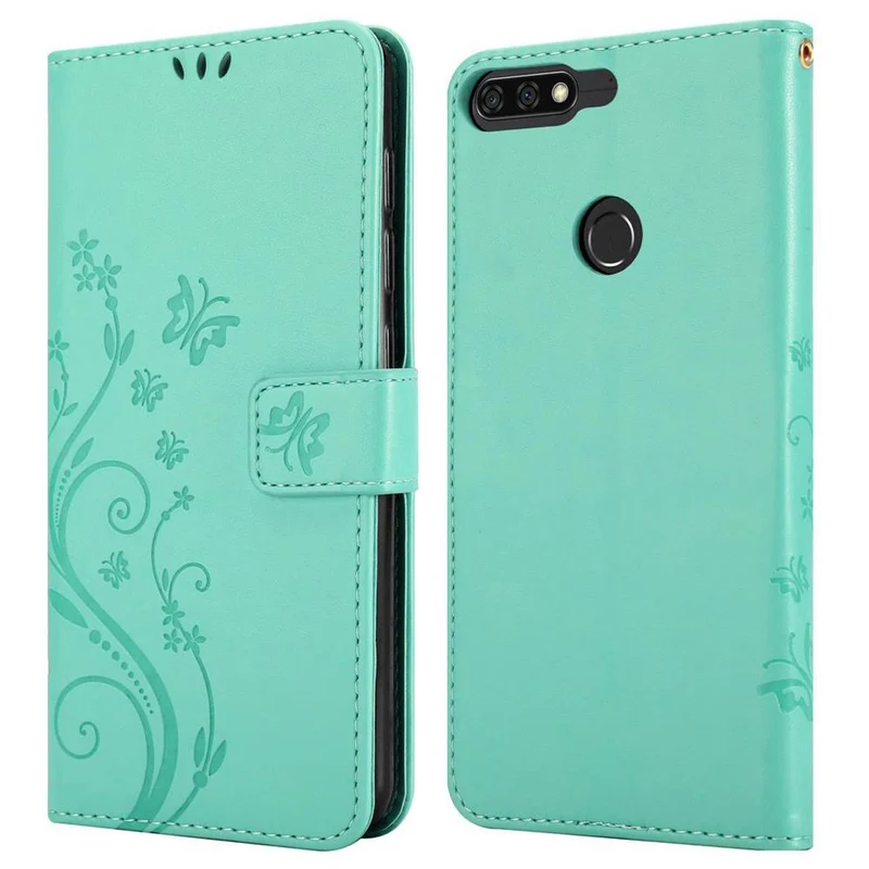 Cadorabo Hülle kompatibel mit Honor 7C / Huawei Y7 2018 Schutzhülle im Blumen Design mit Magnetverschluss, Standfunktion und Kartenfächern