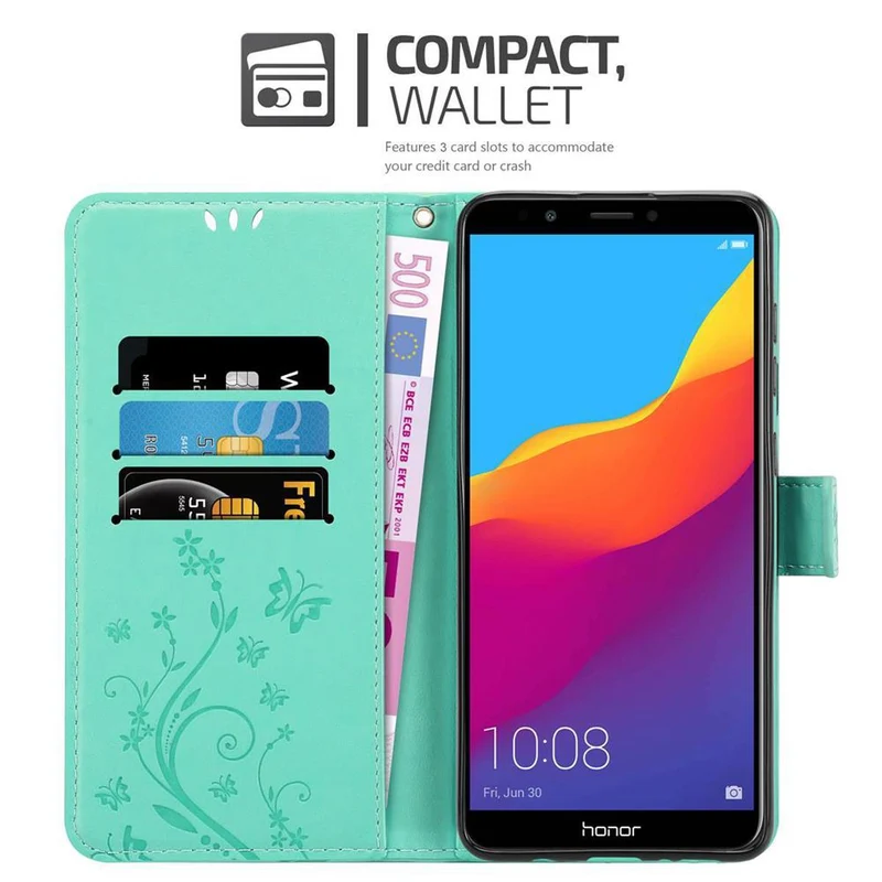 Cadorabo Hülle kompatibel mit Honor 7C / Huawei Y7 2018 Schutzhülle im Blumen Design mit Magnetverschluss, Standfunktion und Kartenfächern
