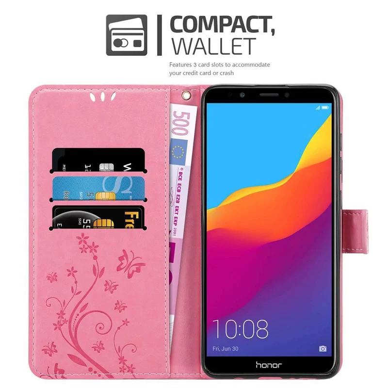 Cadorabo Hülle kompatibel mit Honor 7C / Huawei Y7 2018 Schutzhülle im Blumen Design mit Magnetverschluss, Standfunktion und Kartenfächern