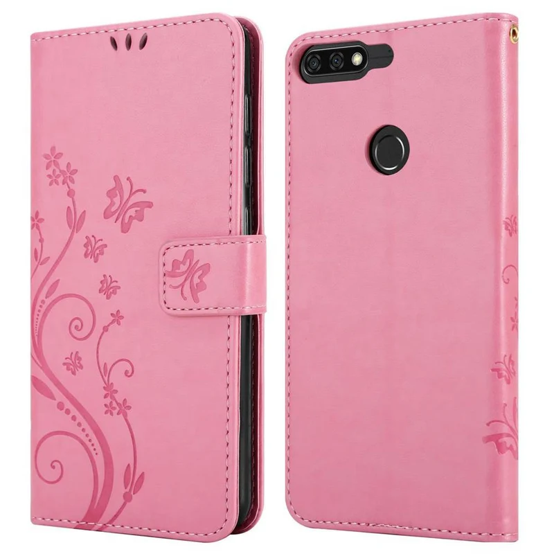 Cadorabo Hülle kompatibel mit Honor 7C / Huawei Y7 2018 Schutzhülle im Blumen Design mit Magnetverschluss, Standfunktion und Kartenfächern