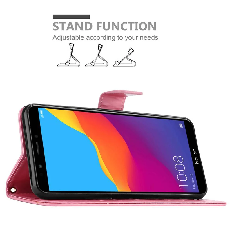 Cadorabo Hülle kompatibel mit Honor 7C / Huawei Y7 2018 Schutzhülle im Blumen Design mit Magnetverschluss, Standfunktion und Kartenfächern