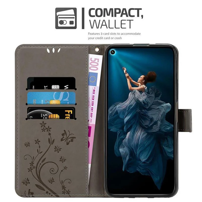 Cadorabo Hülle kompatibel mit Honor 20 PRO Schutzhülle im Blumen Design mit Magnetverschluss, Standfunktion und Kartenfächern