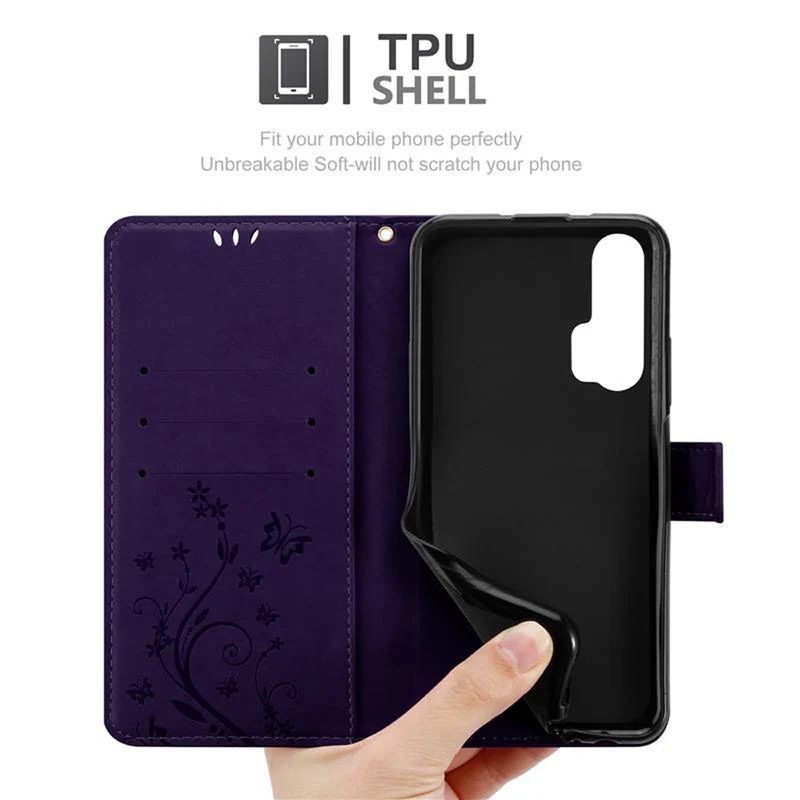 Cadorabo Hülle kompatibel mit Honor 20 PRO Schutzhülle im Blumen Design mit Magnetverschluss, Standfunktion und Kartenfächern