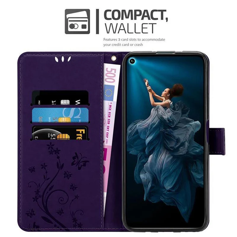 Cadorabo Hülle kompatibel mit Honor 20 PRO Schutzhülle im Blumen Design mit Magnetverschluss, Standfunktion und Kartenfächern
