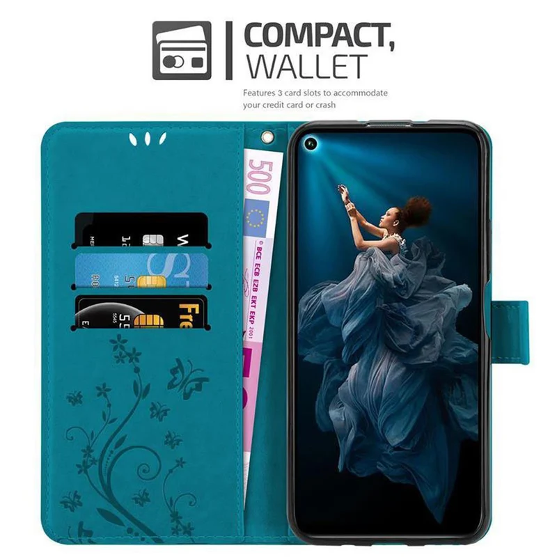 Cadorabo Hülle kompatibel mit Honor 20 PRO Schutzhülle im Blumen Design mit Magnetverschluss, Standfunktion und Kartenfächern