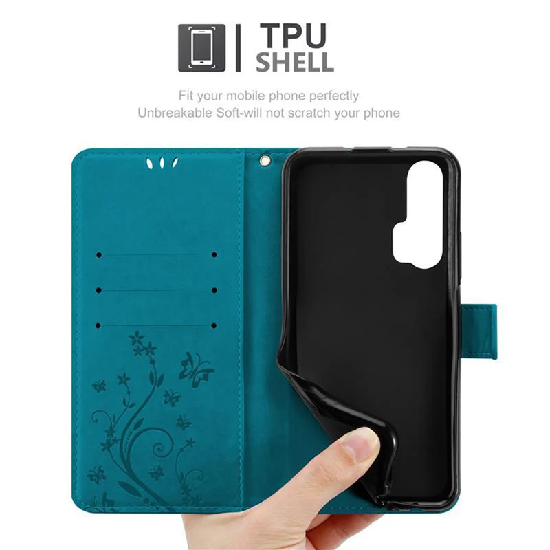 Cadorabo Hülle kompatibel mit Honor 20 PRO Schutzhülle im Blumen Design mit Magnetverschluss, Standfunktion und Kartenfächern