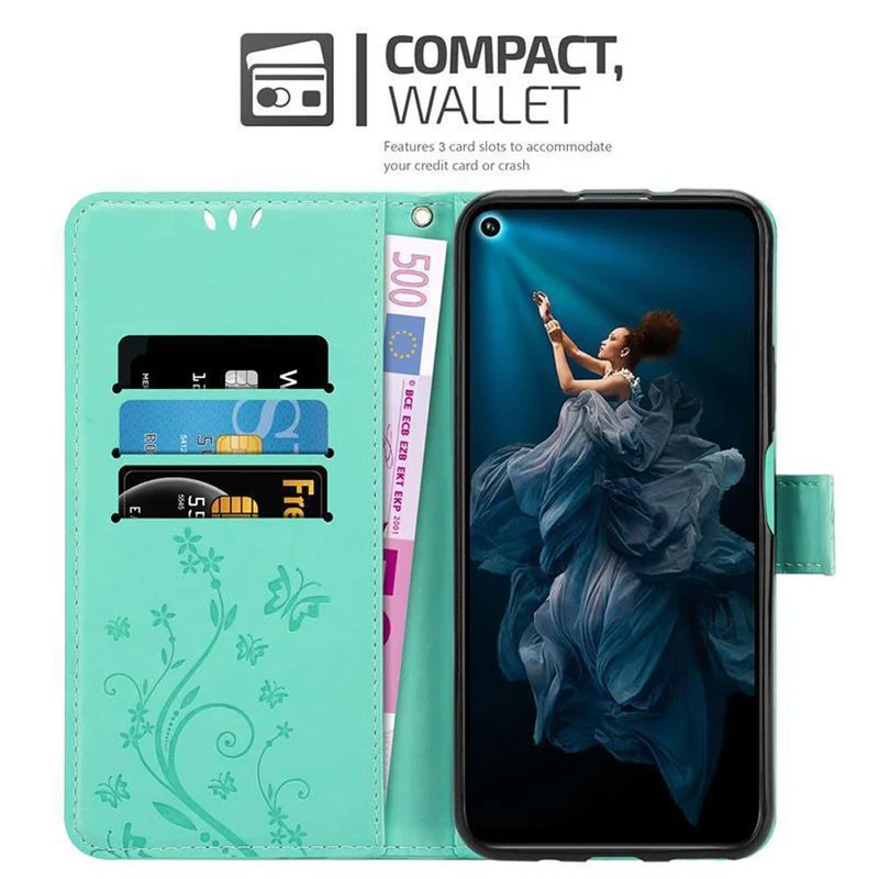 Cadorabo Hülle kompatibel mit Honor 20 PRO Schutzhülle im Blumen Design mit Magnetverschluss, Standfunktion und Kartenfächern