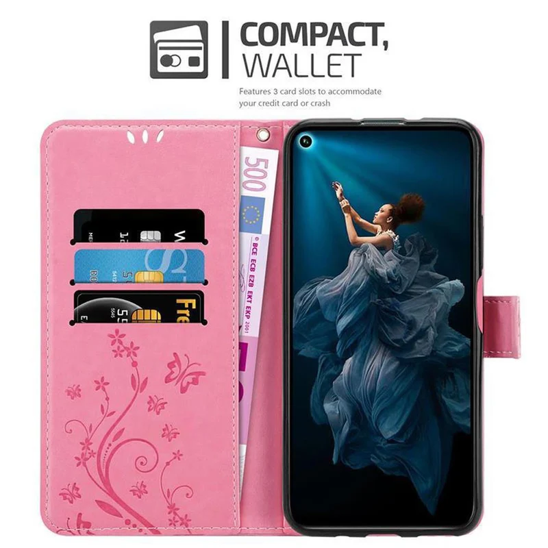 Cadorabo Hülle kompatibel mit Honor 20 PRO Schutzhülle im Blumen Design mit Magnetverschluss, Standfunktion und Kartenfächern