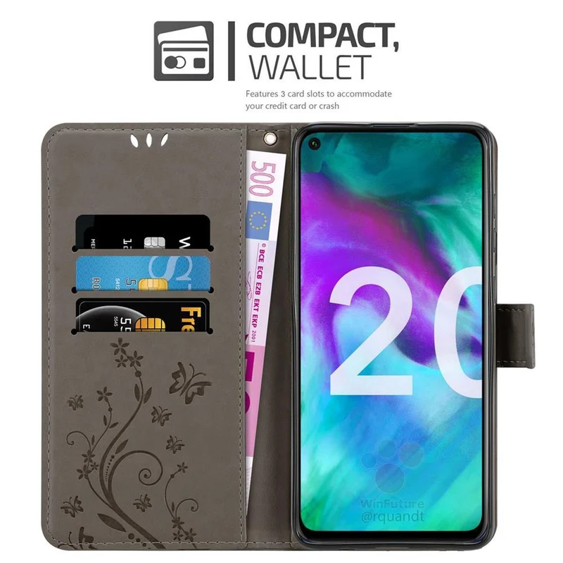 Cadorabo Hülle kompatibel mit Honor 20 / 20S / Huawei NOVA 5T Schutzhülle im Blumen Design mit Magnetverschluss, Standfunktion und Kartenfächern