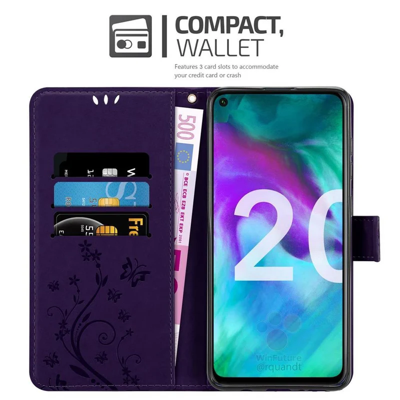 Cadorabo Hülle kompatibel mit Honor 20 / 20S / Huawei NOVA 5T Schutzhülle im Blumen Design mit Magnetverschluss, Standfunktion und Kartenfächern