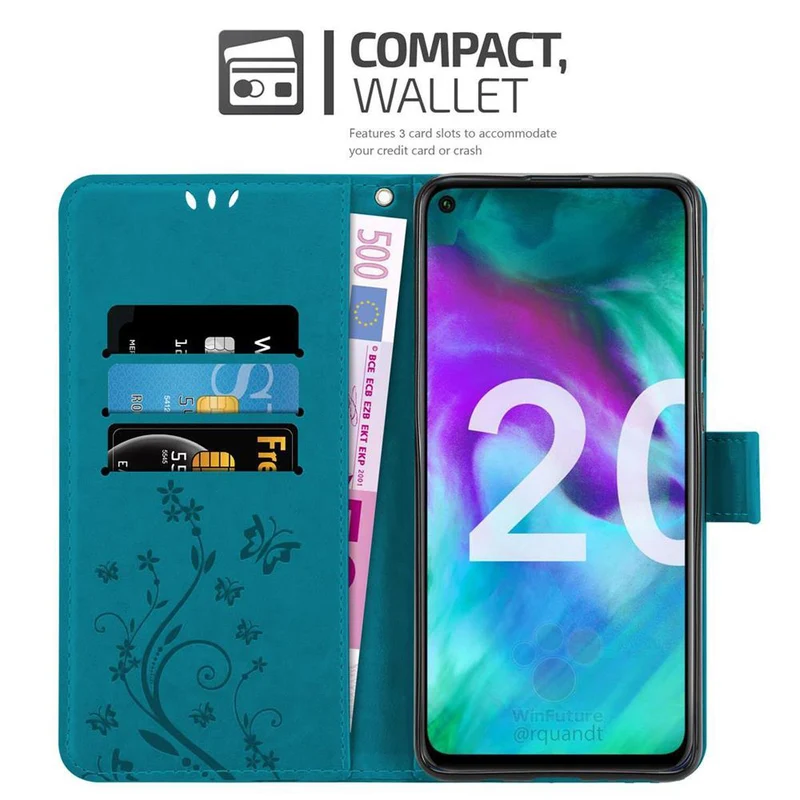 Cadorabo Hülle kompatibel mit Honor 20 / 20S / Huawei NOVA 5T Schutzhülle im Blumen Design mit Magnetverschluss, Standfunktion und Kartenfächern