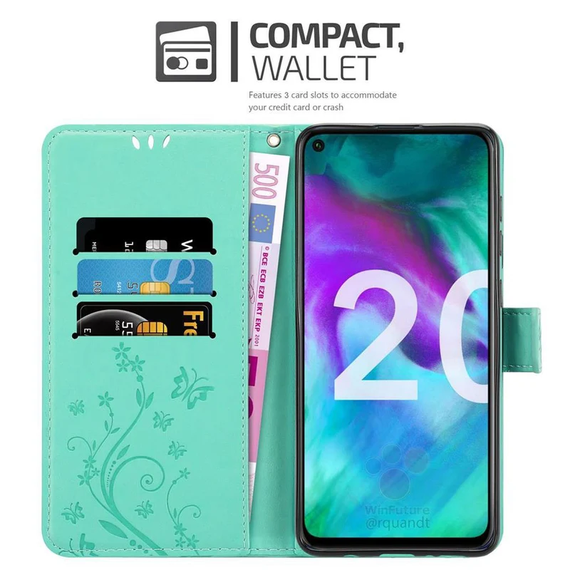 Cadorabo Hülle kompatibel mit Honor 20 / 20S / Huawei NOVA 5T Schutzhülle im Blumen Design mit Magnetverschluss, Standfunktion und Kartenfächern