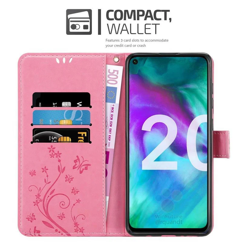 Cadorabo Hülle kompatibel mit Honor 20 / 20S / Huawei NOVA 5T Schutzhülle im Blumen Design mit Magnetverschluss, Standfunktion und Kartenfächern