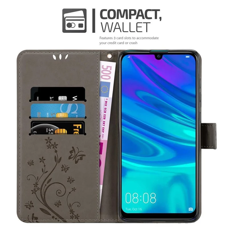 Cadorabo Hülle kompatibel mit Honor 10 LITE / Huawei P SMART 2019 Schutzhülle im Blumen Design mit Magnetverschluss, Standfunktion und Kartenfächern