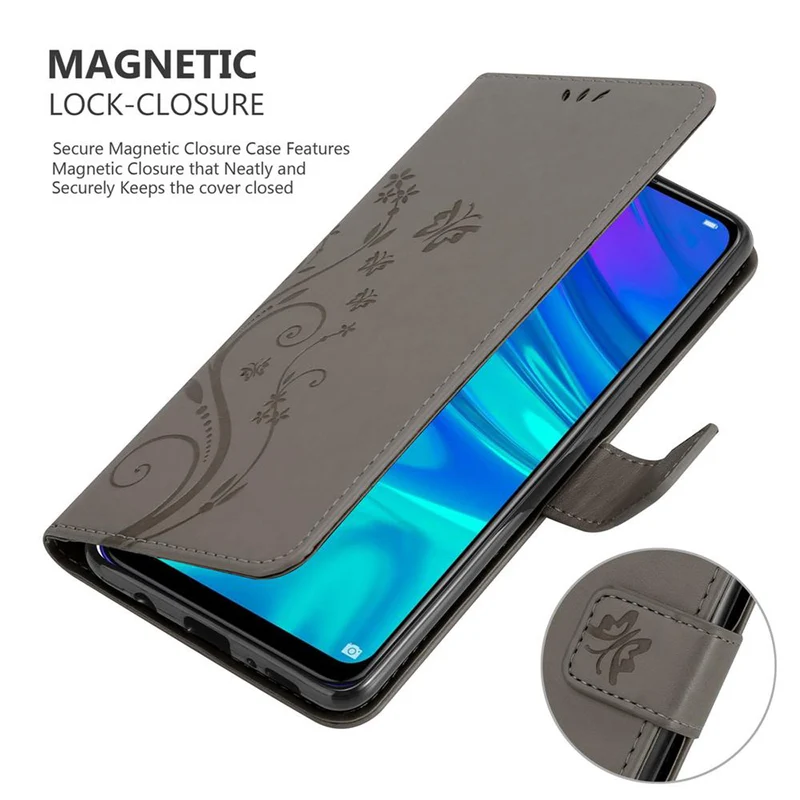 Cadorabo Hülle kompatibel mit Honor 10 LITE / Huawei P SMART 2019 Schutzhülle im Blumen Design mit Magnetverschluss, Standfunktion und Kartenfächern