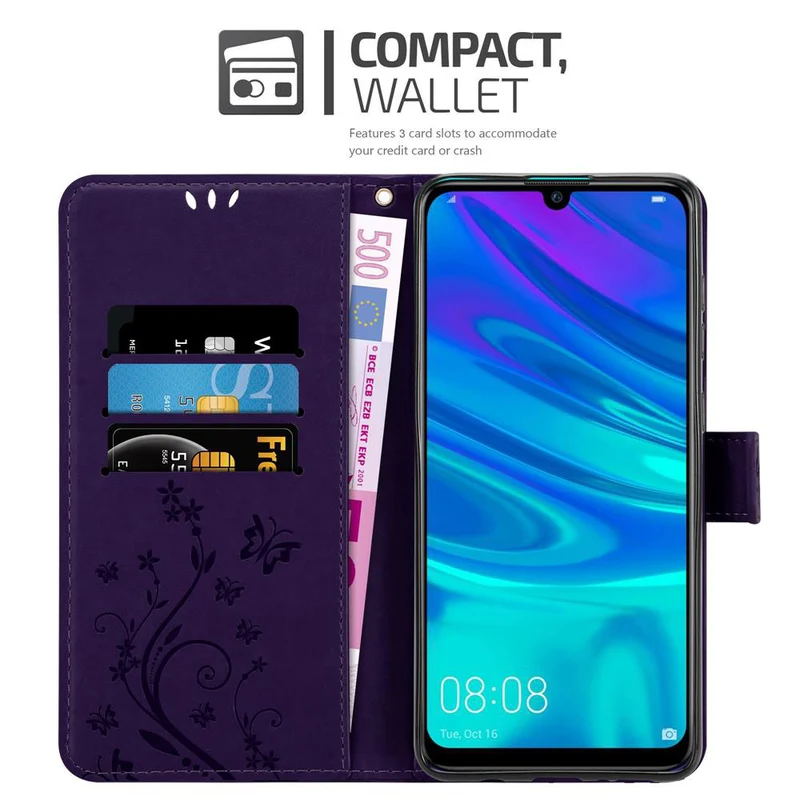 Cadorabo Hülle kompatibel mit Honor 10 LITE / Huawei P SMART 2019 Schutzhülle im Blumen Design mit Magnetverschluss, Standfunktion und Kartenfächern