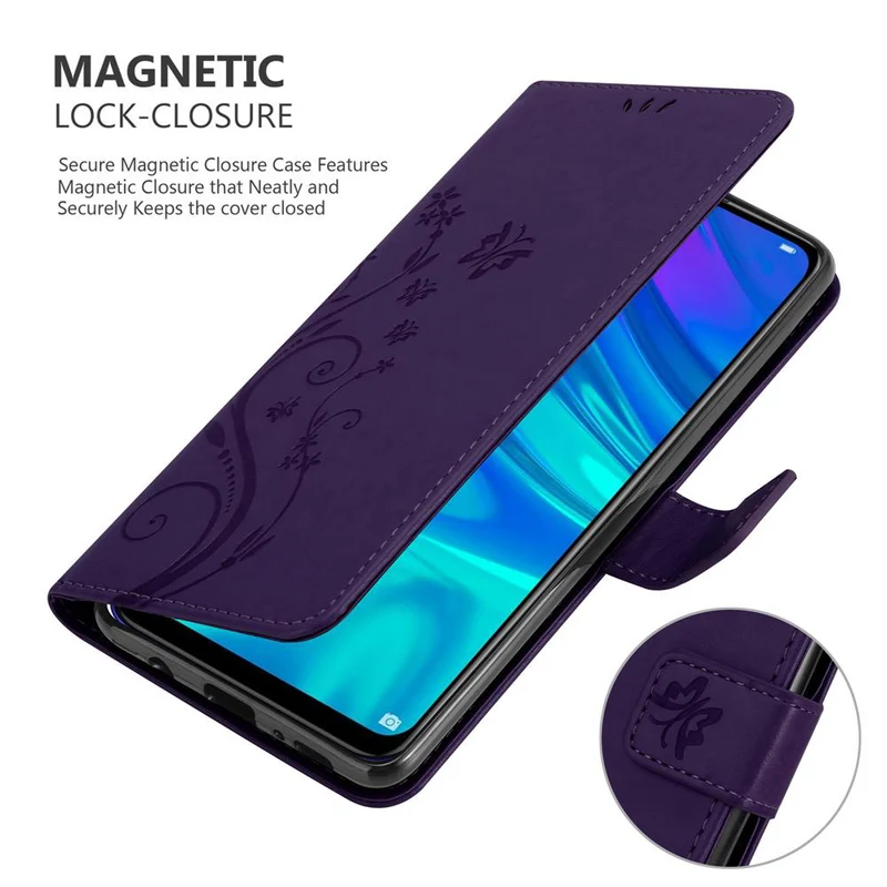 Cadorabo Hülle kompatibel mit Honor 10 LITE / Huawei P SMART 2019 Schutzhülle im Blumen Design mit Magnetverschluss, Standfunktion und Kartenfächern