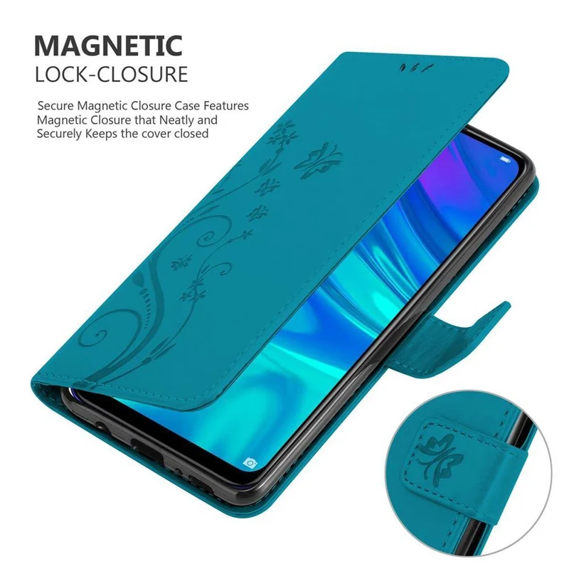 Cadorabo Hülle kompatibel mit Honor 10 LITE / Huawei P SMART 2019 Schutzhülle im Blumen Design mit Magnetverschluss, Standfunktion und Kartenfächern