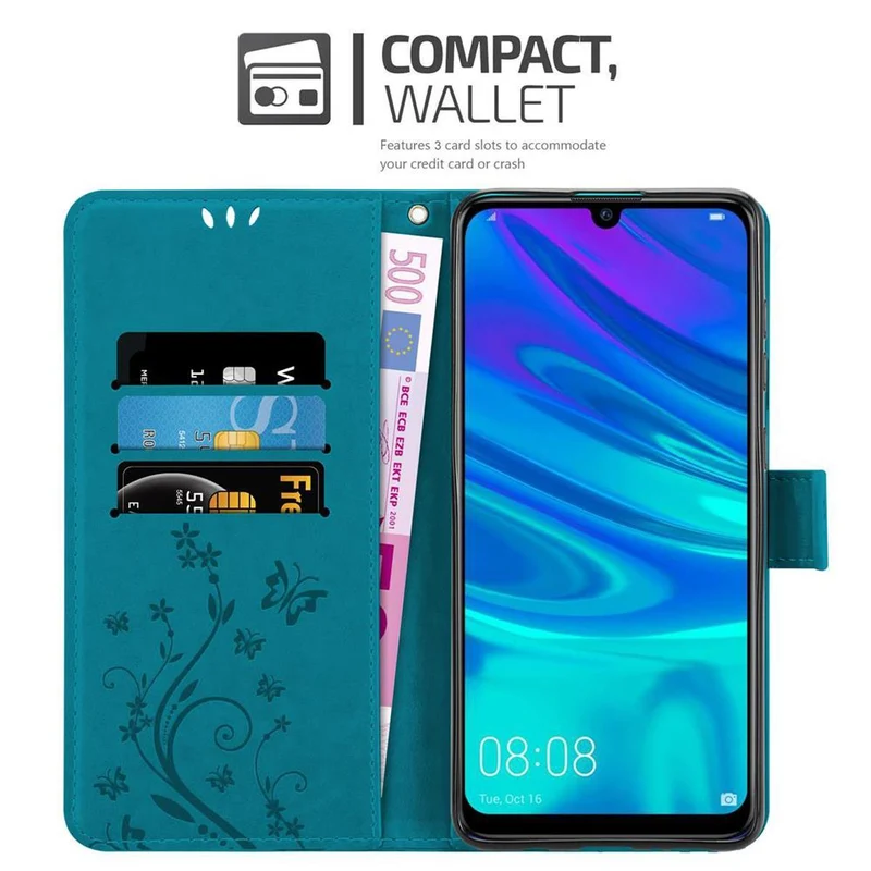 Cadorabo Hülle kompatibel mit Honor 10 LITE / Huawei P SMART 2019 Schutzhülle im Blumen Design mit Magnetverschluss, Standfunktion und Kartenfächern