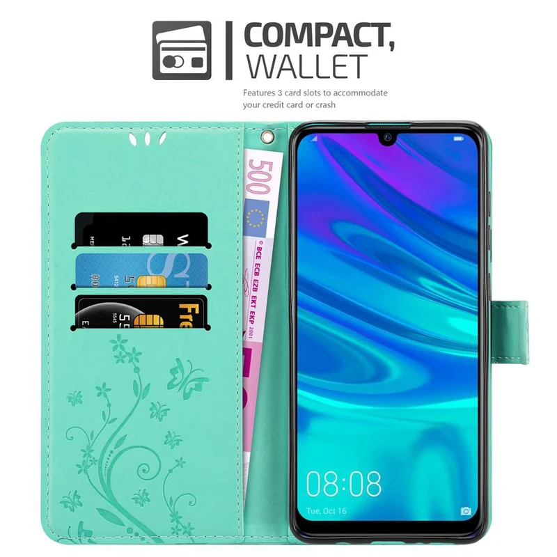 Cadorabo Hülle kompatibel mit Honor 10 LITE / Huawei P SMART 2019 Schutzhülle im Blumen Design mit Magnetverschluss, Standfunktion und Kartenfächern