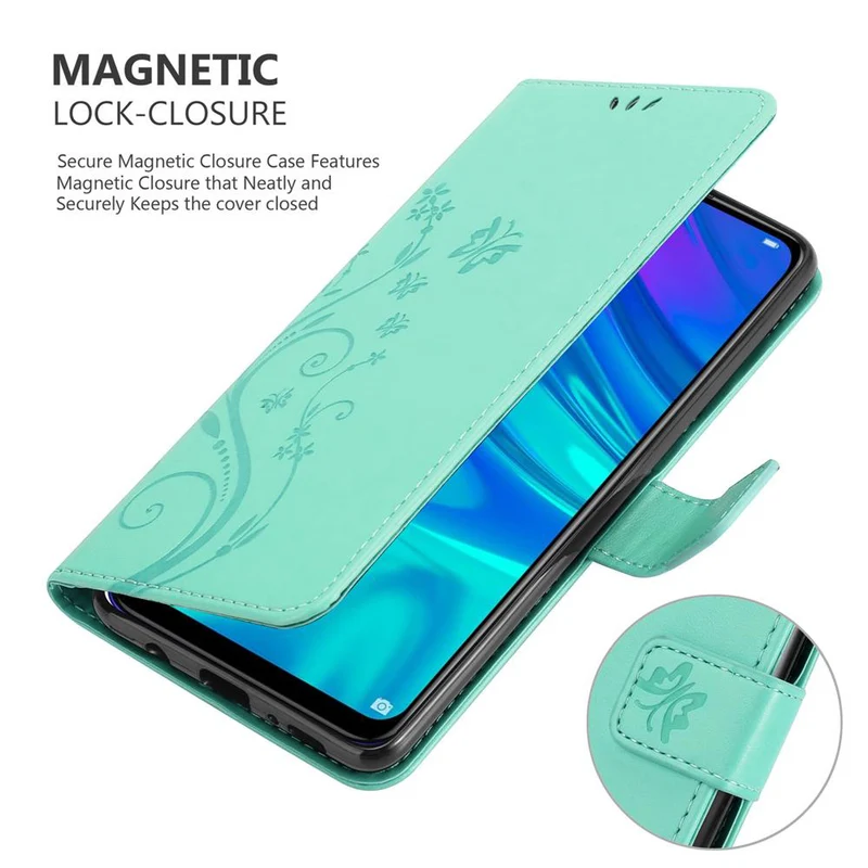 Cadorabo Hülle kompatibel mit Honor 10 LITE / Huawei P SMART 2019 Schutzhülle im Blumen Design mit Magnetverschluss, Standfunktion und Kartenfächern