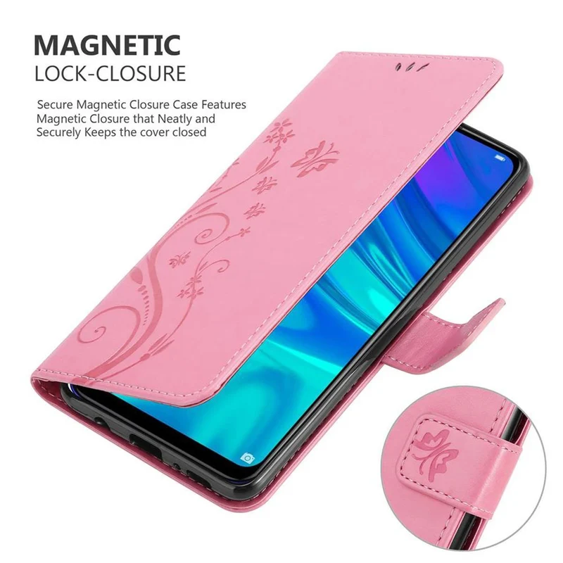 Cadorabo Hülle kompatibel mit Honor 10 LITE / Huawei P SMART 2019 Schutzhülle im Blumen Design mit Magnetverschluss, Standfunktion und Kartenfächern