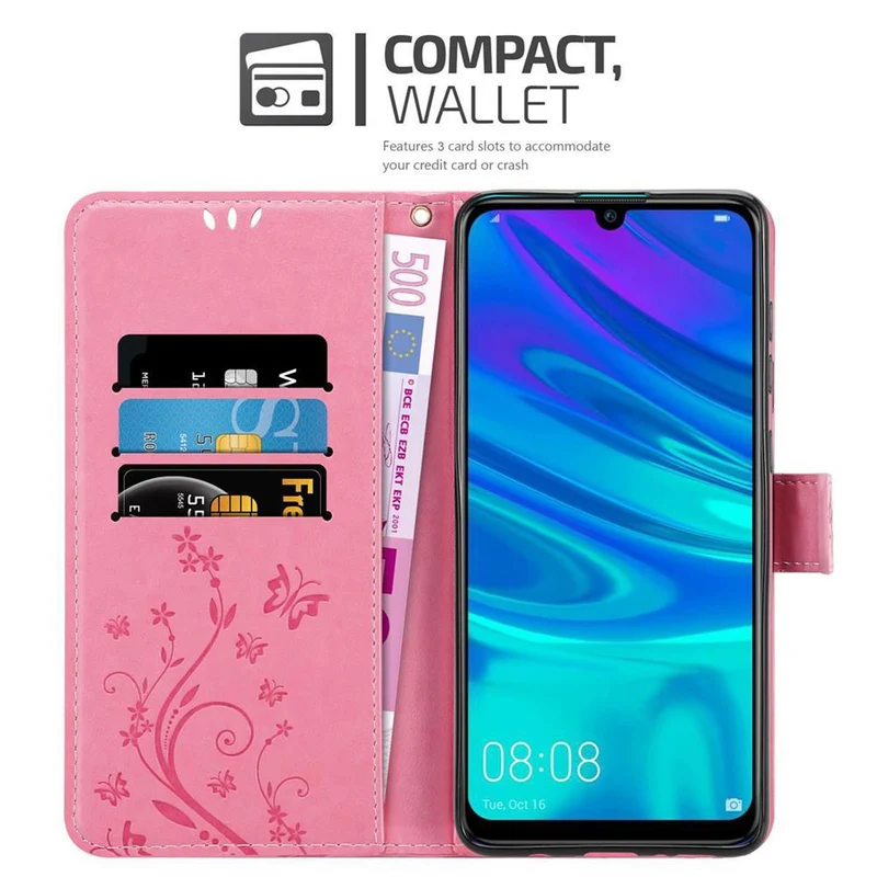 Cadorabo Hülle kompatibel mit Honor 10 LITE / Huawei P SMART 2019 Schutzhülle im Blumen Design mit Magnetverschluss, Standfunktion und Kartenfächern