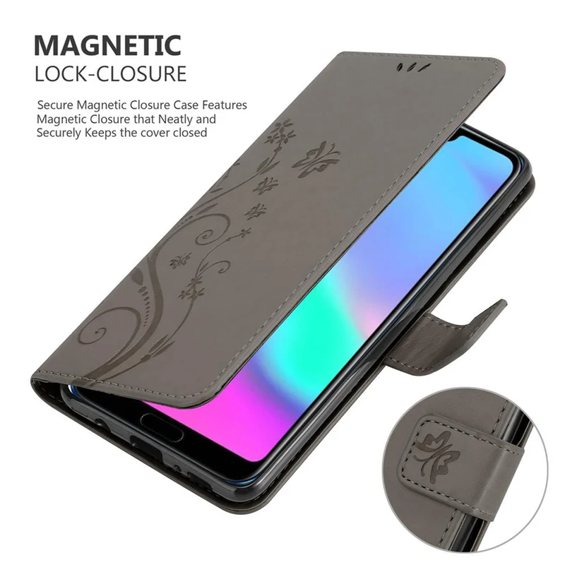 Cadorabo Hülle kompatibel mit Honor 10 Schutzhülle im Blumen Design mit Magnetverschluss, Standfunktion und Kartenfächern