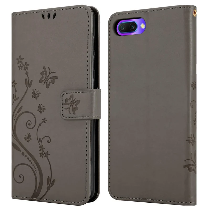 Cadorabo Hülle kompatibel mit Honor 10 Schutzhülle im Blumen Design mit Magnetverschluss, Standfunktion und Kartenfächern