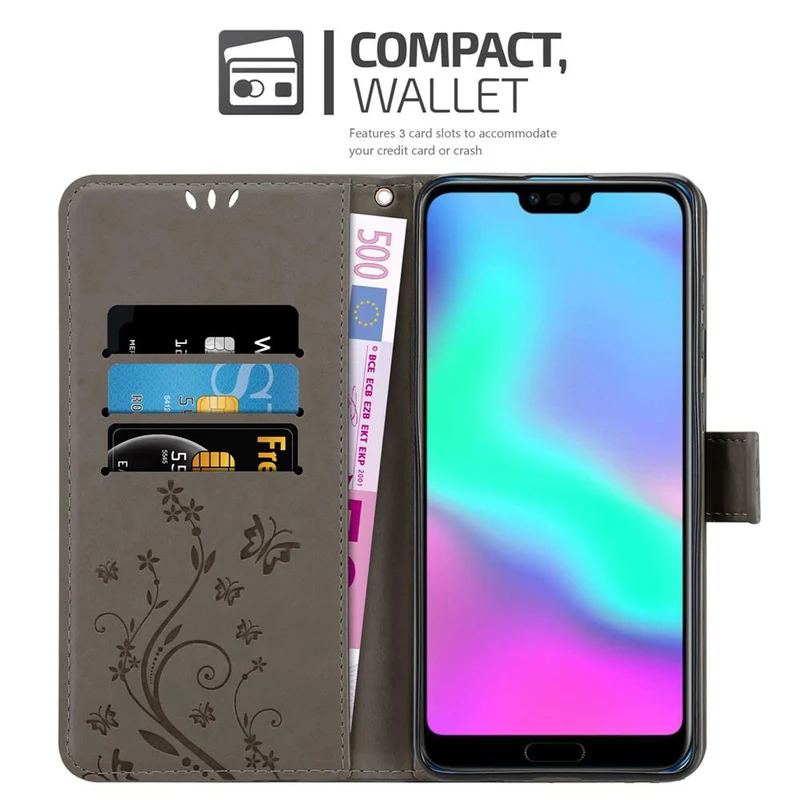 Cadorabo Hülle kompatibel mit Honor 10 Schutzhülle im Blumen Design mit Magnetverschluss, Standfunktion und Kartenfächern