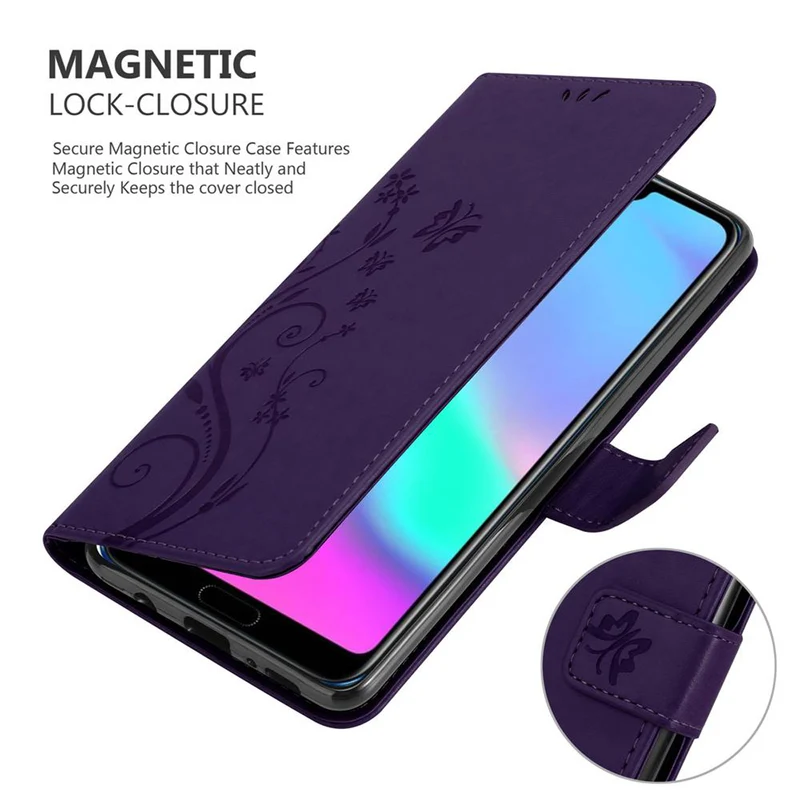 Cadorabo Hülle kompatibel mit Honor 10 Schutzhülle im Blumen Design mit Magnetverschluss, Standfunktion und Kartenfächern