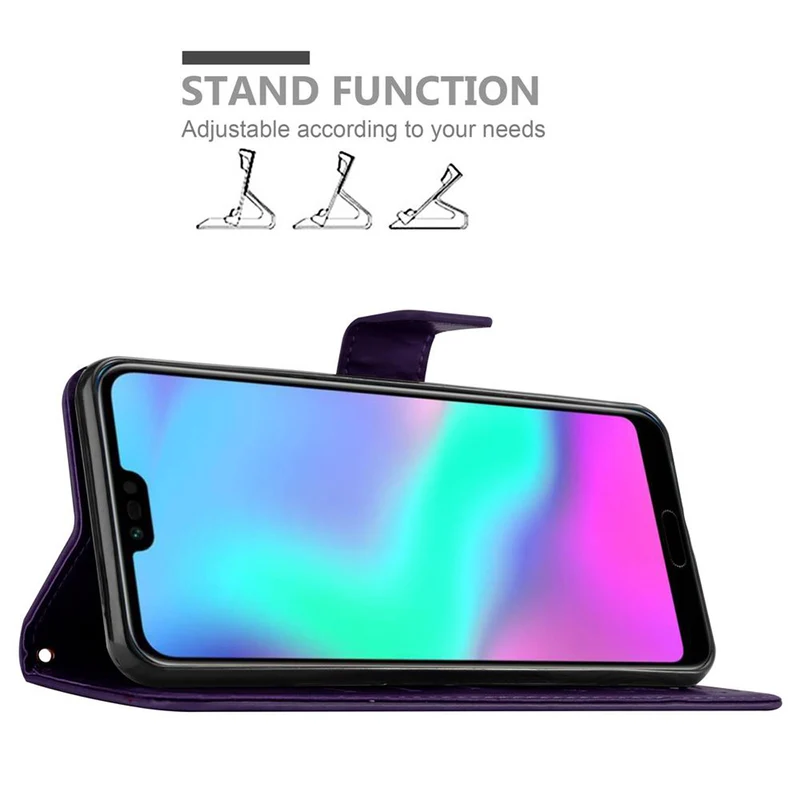 Cadorabo Hülle kompatibel mit Honor 10 Schutzhülle im Blumen Design mit Magnetverschluss, Standfunktion und Kartenfächern