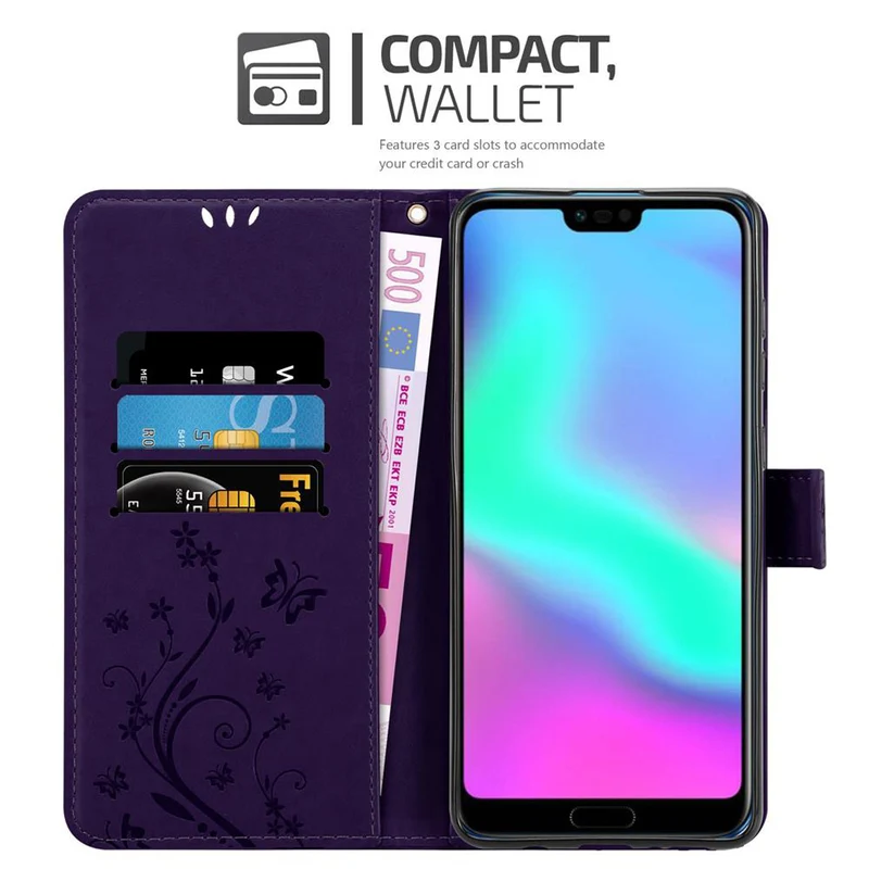 Cadorabo Hülle kompatibel mit Honor 10 Schutzhülle im Blumen Design mit Magnetverschluss, Standfunktion und Kartenfächern