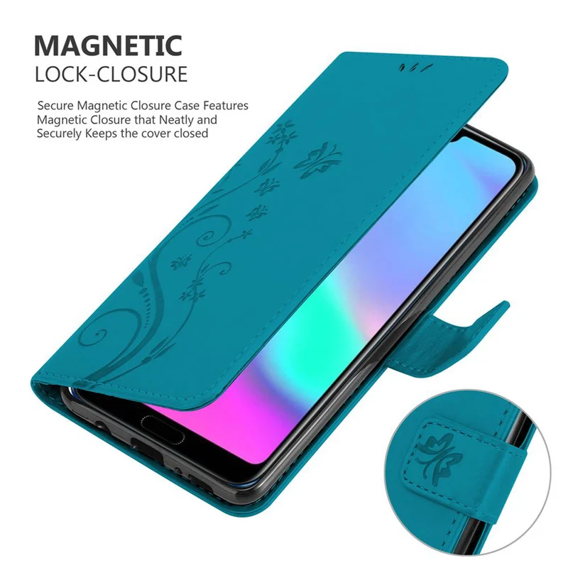 Cadorabo Hülle kompatibel mit Honor 10 Schutzhülle im Blumen Design mit Magnetverschluss, Standfunktion und Kartenfächern