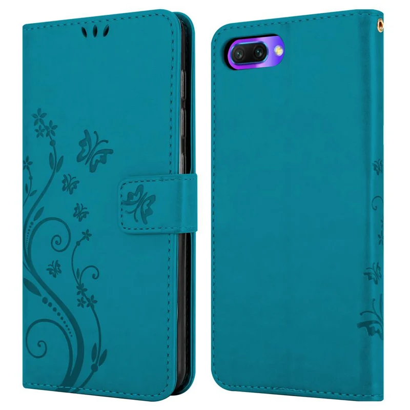 Cadorabo Hülle kompatibel mit Honor 10 Schutzhülle im Blumen Design mit Magnetverschluss, Standfunktion und Kartenfächern