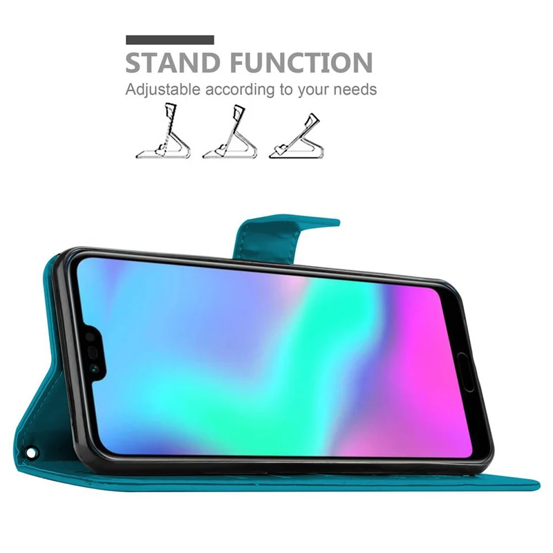 Cadorabo Hülle kompatibel mit Honor 10 Schutzhülle im Blumen Design mit Magnetverschluss, Standfunktion und Kartenfächern