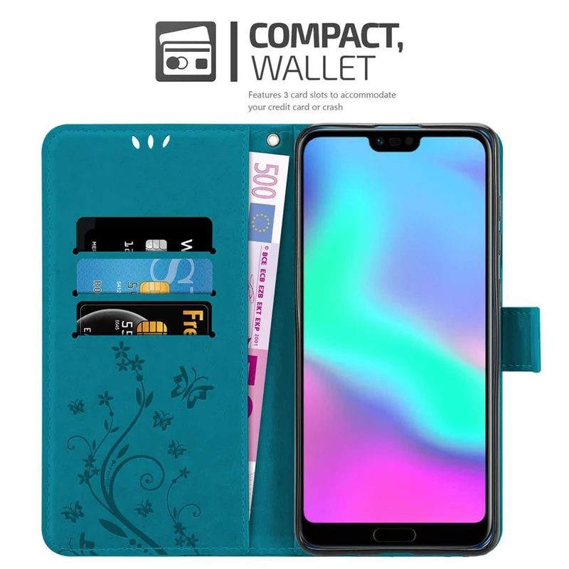 Cadorabo Hülle kompatibel mit Honor 10 Schutzhülle im Blumen Design mit Magnetverschluss, Standfunktion und Kartenfächern