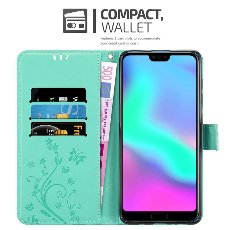 Cadorabo Hülle kompatibel mit Honor 10 Schutzhülle im Blumen Design mit Magnetverschluss, Standfunktion und Kartenfächern