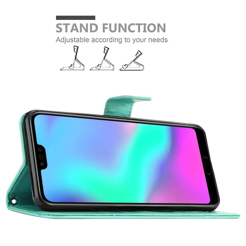 Cadorabo Hülle kompatibel mit Honor 10 Schutzhülle im Blumen Design mit Magnetverschluss, Standfunktion und Kartenfächern