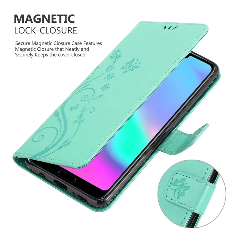 Cadorabo Hülle kompatibel mit Honor 10 Schutzhülle im Blumen Design mit Magnetverschluss, Standfunktion und Kartenfächern
