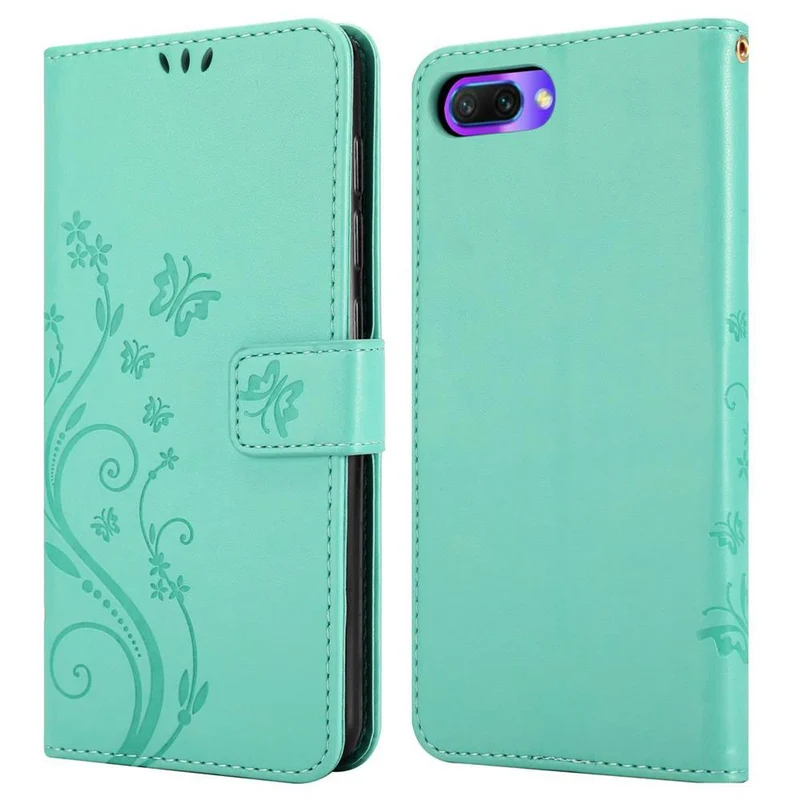 Cadorabo Hülle kompatibel mit Honor 10 Schutzhülle im Blumen Design mit Magnetverschluss, Standfunktion und Kartenfächern