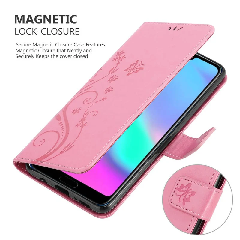 Cadorabo Hülle kompatibel mit Honor 10 Schutzhülle im Blumen Design mit Magnetverschluss, Standfunktion und Kartenfächern