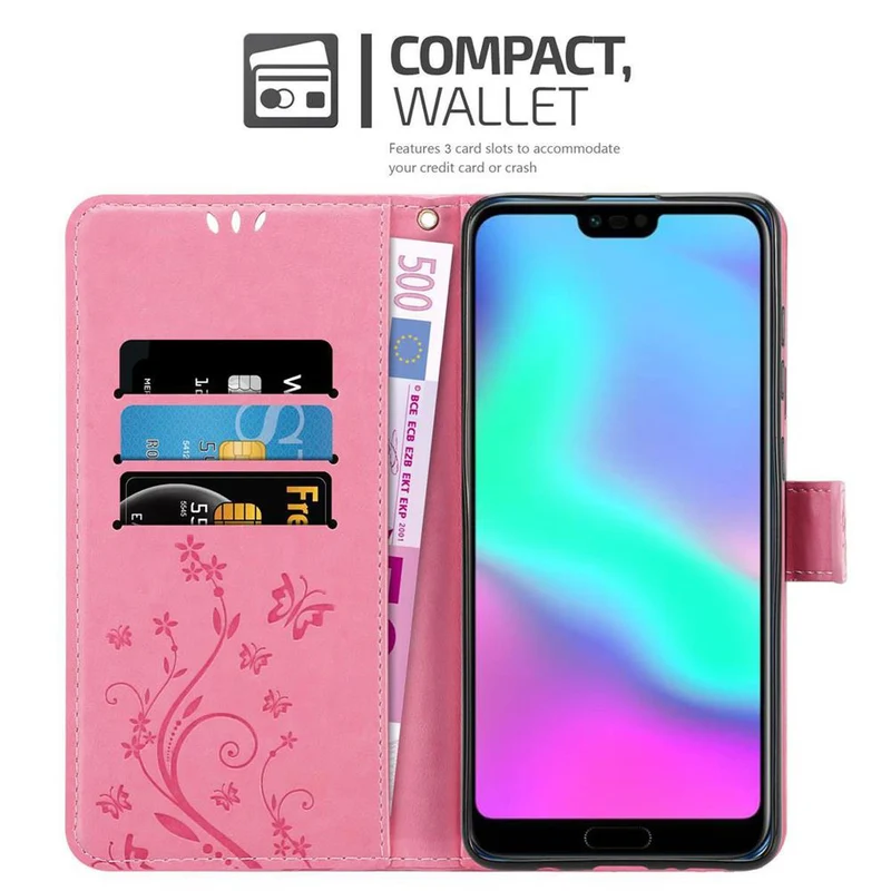 Cadorabo Hülle kompatibel mit Honor 10 Schutzhülle im Blumen Design mit Magnetverschluss, Standfunktion und Kartenfächern
